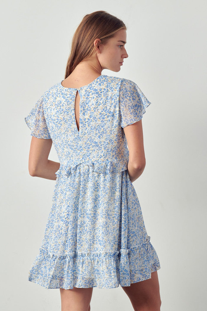 Marine Blue Floral With Animal Print Dress