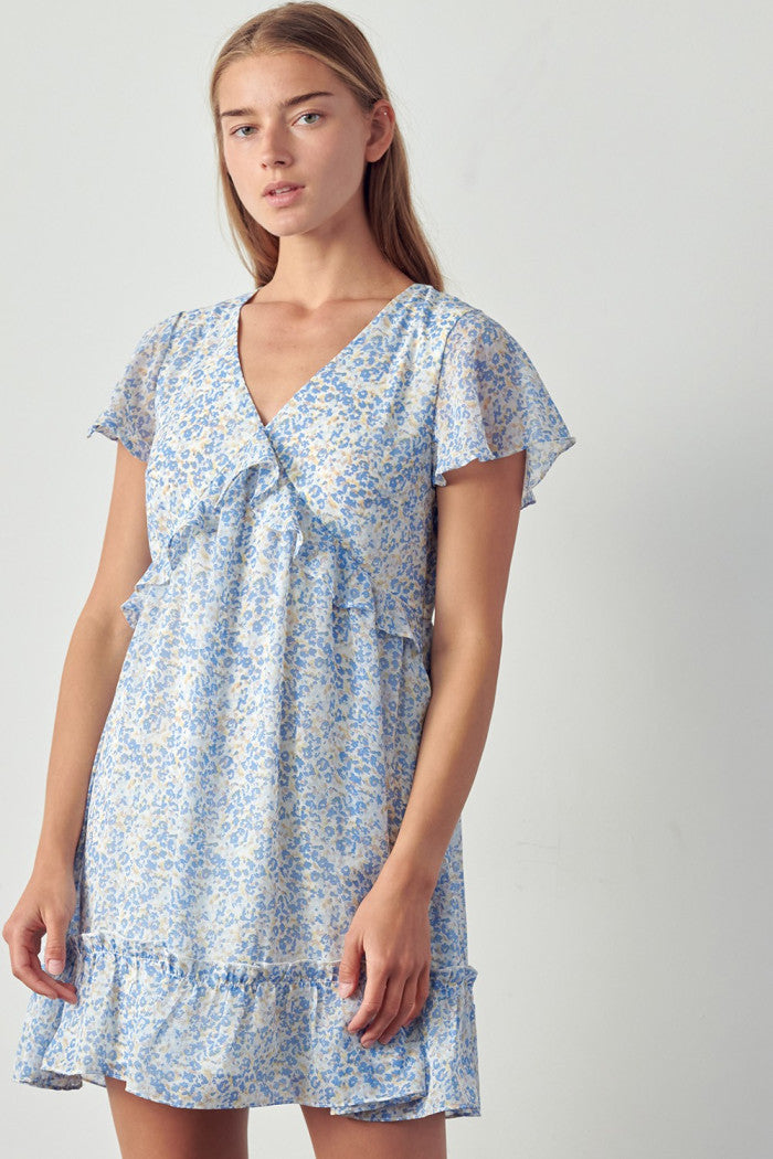 Marine Blue Floral With Animal Print Dress