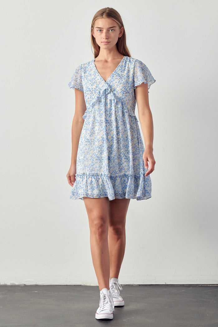 Marine Blue Floral With Animal Print Dress