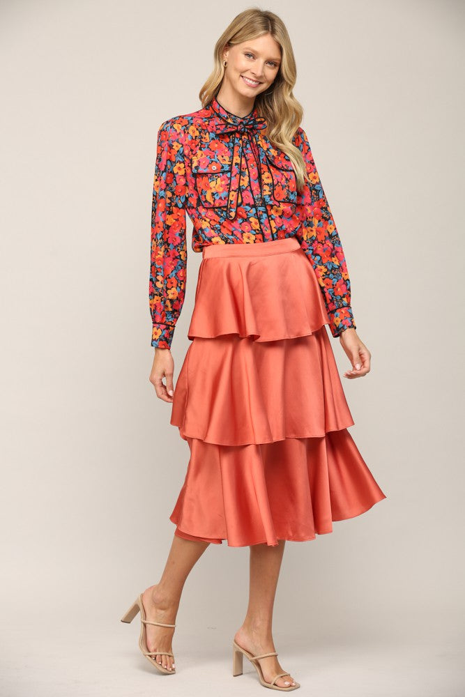 LAYERED SATIN MIDI SKIRT