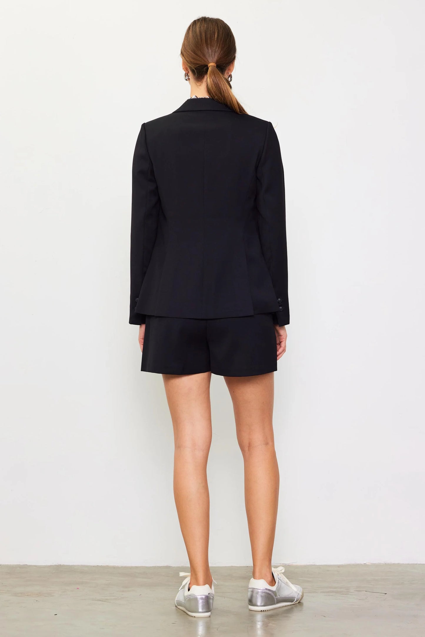 Black Slanted Pocket Long Sleeve Blazer