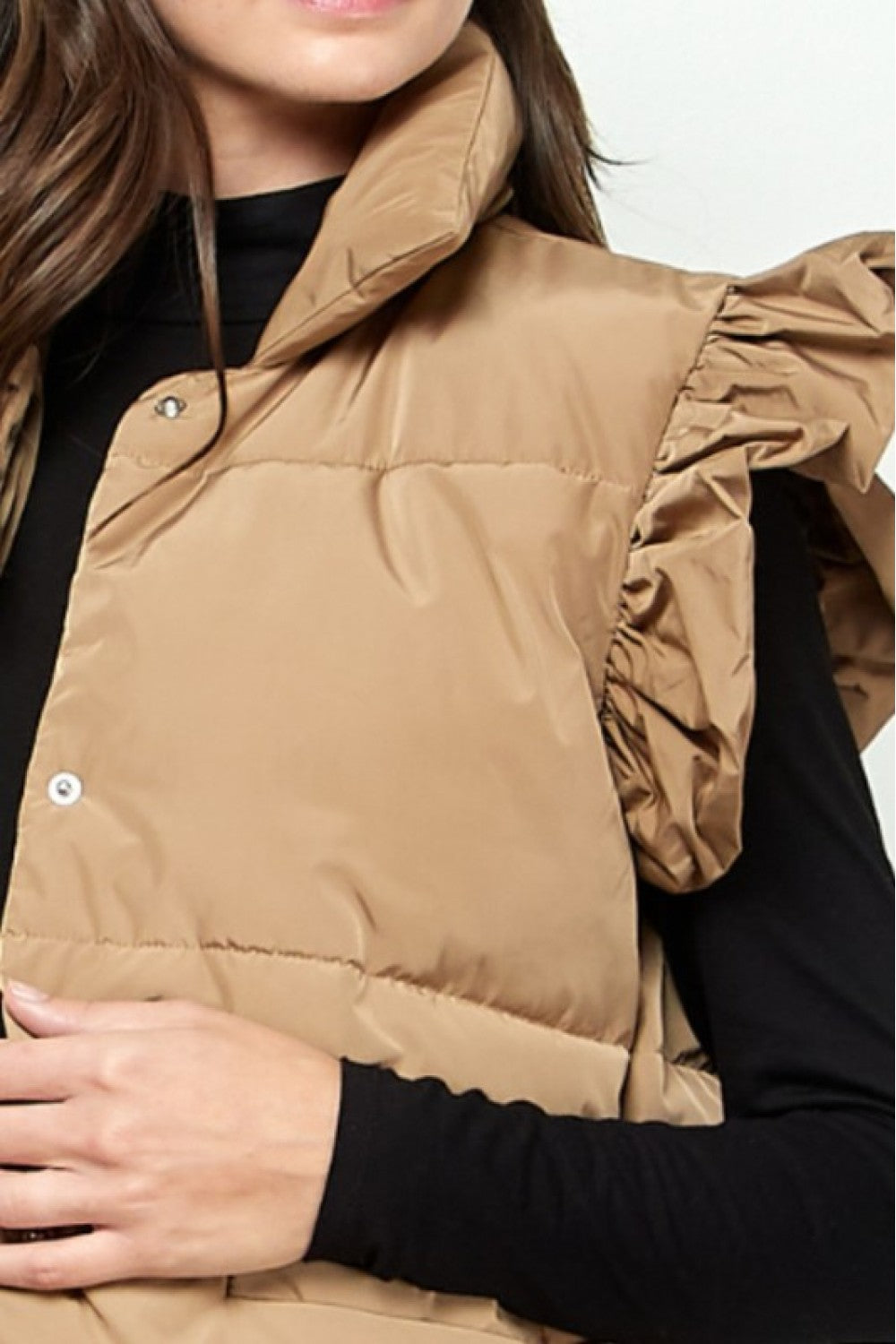 Mocha Ruffle Sleeve Puffer Vest