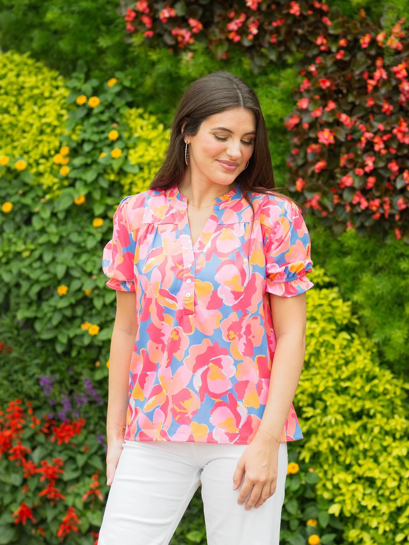 Sutton Top | Falling Poppies Coral