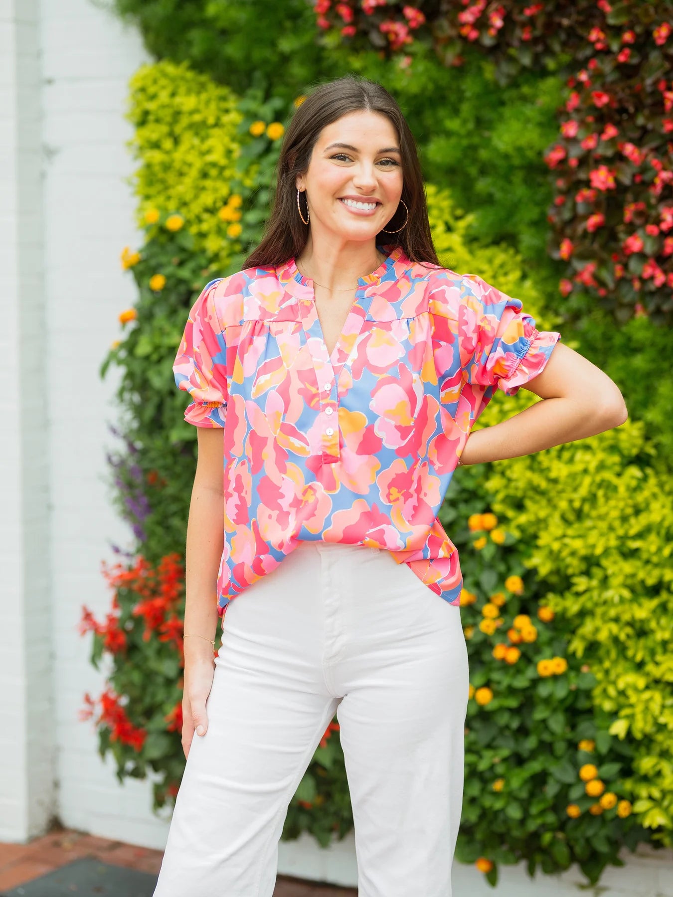 Sutton Top | Falling Poppies Coral