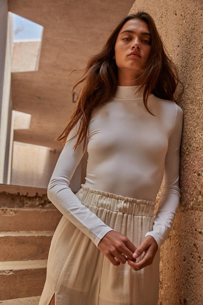 White Long Sleeve Mock Neck Bodysuit