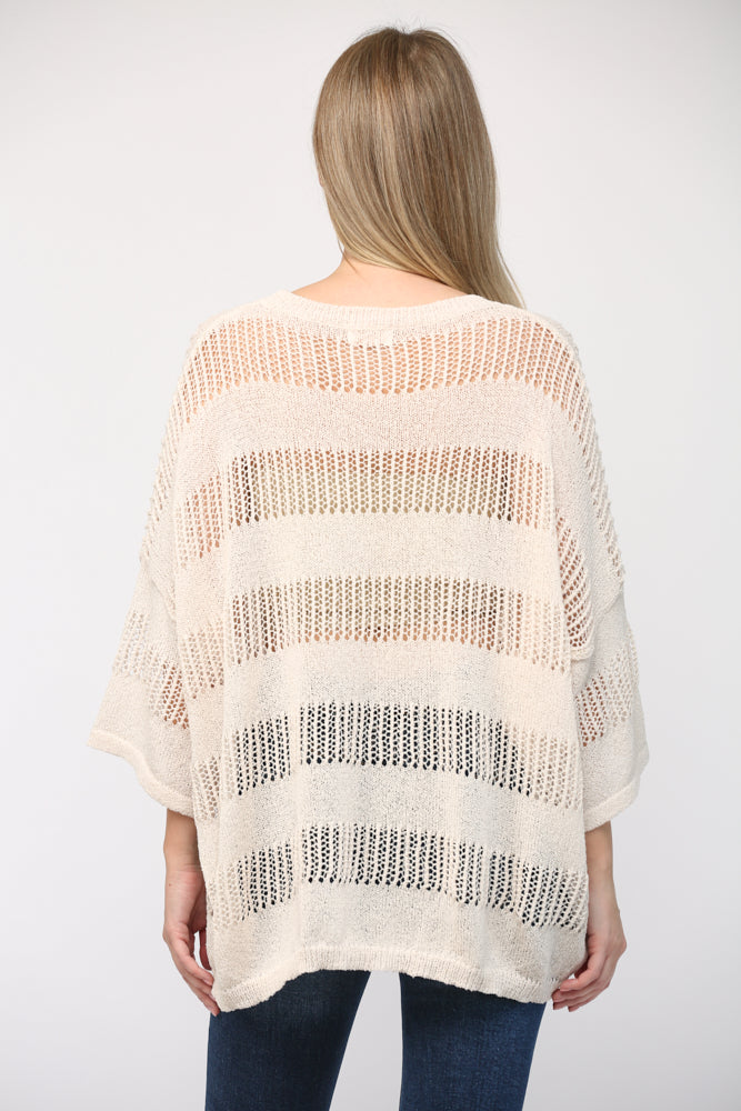 Cream Crotchet Stripe Summer Top