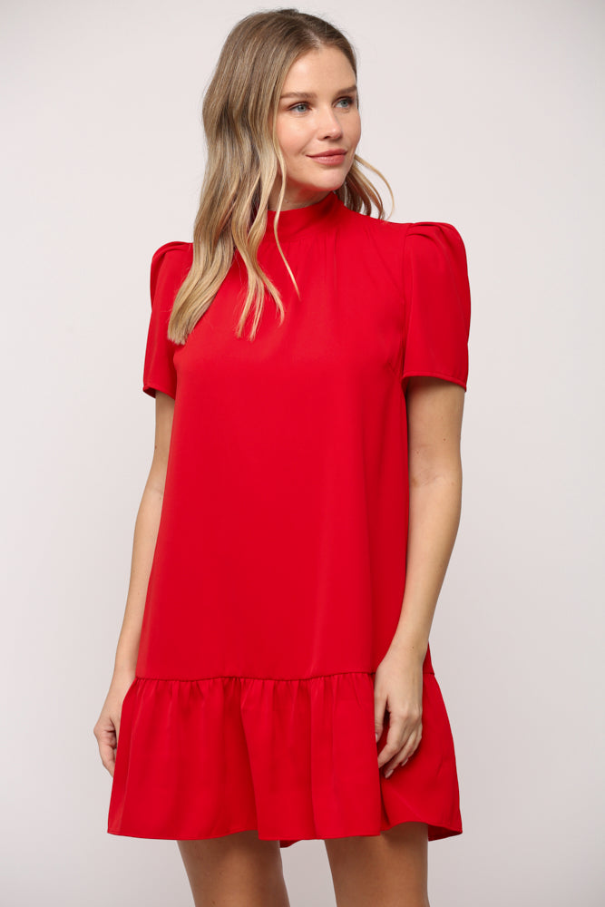 Red Ruffle Hem Dress