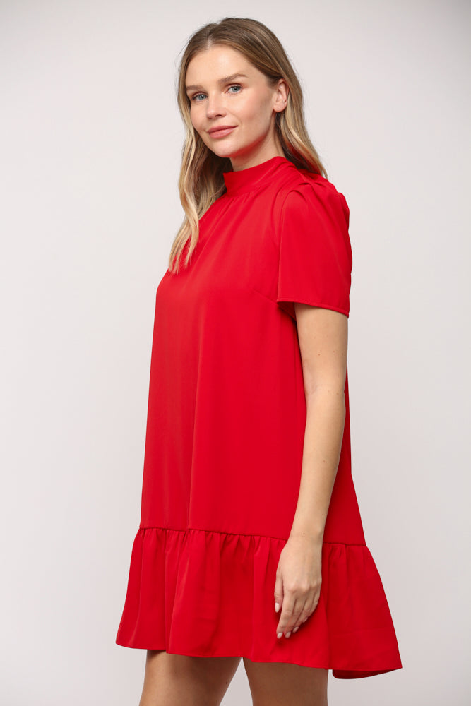 Red Ruffle Hem Dress