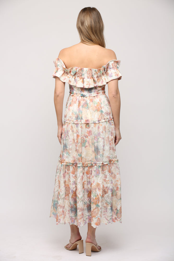 CREAM MULTI OFF SHOULDER TIERED MAXI