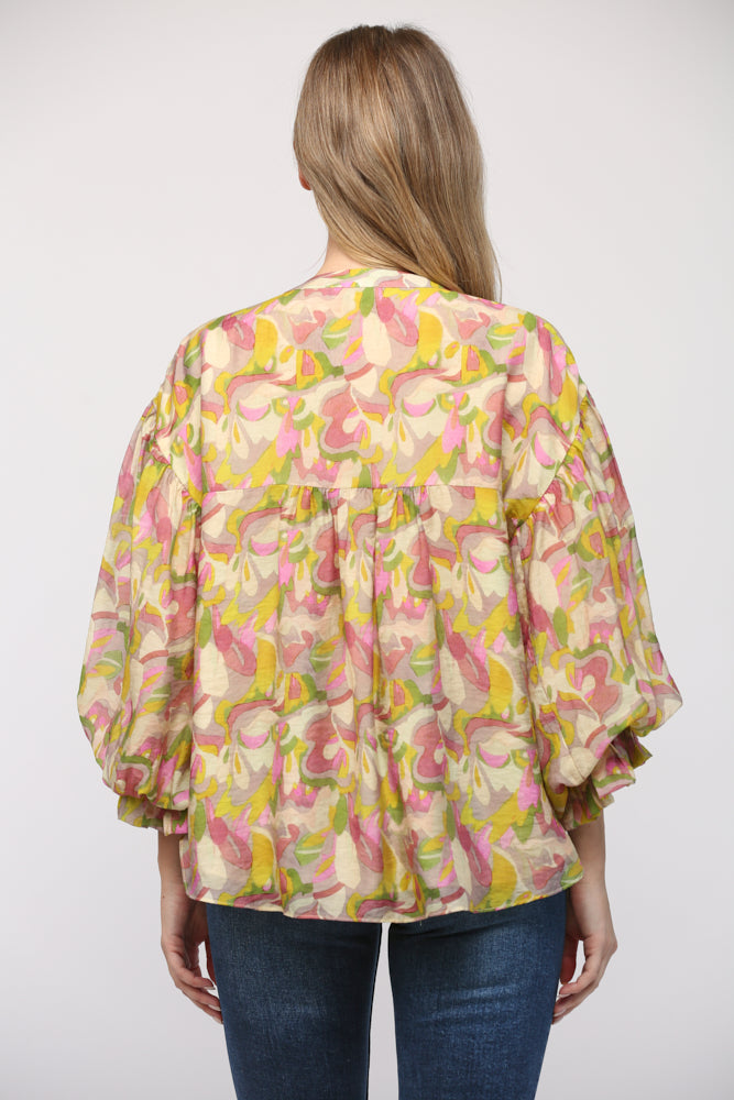 Ivory Multi Tencel Bubble Sleeve