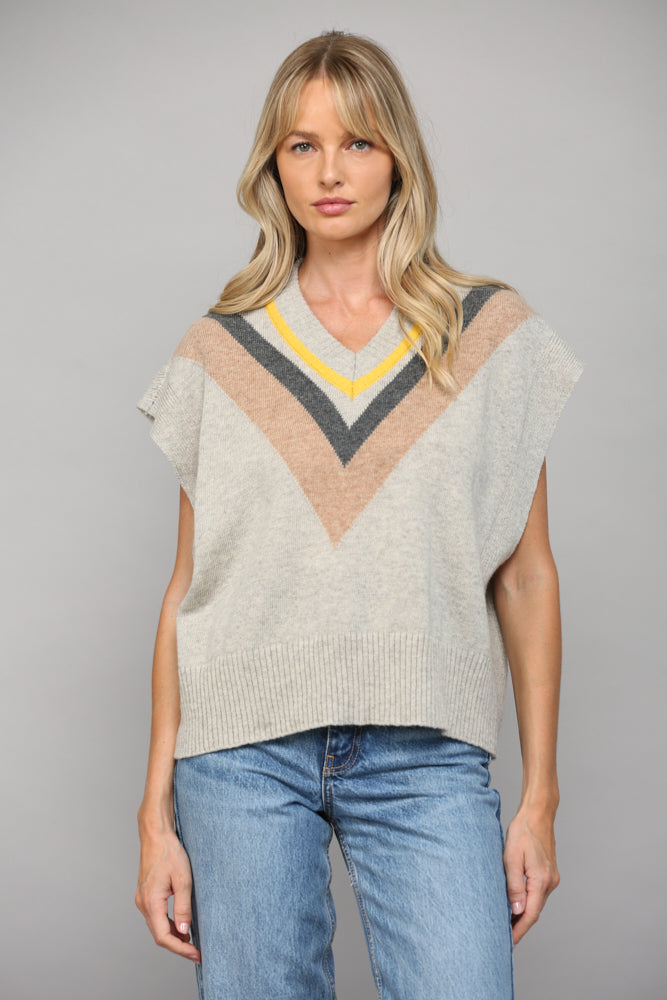 STRIPE V-NECK KNITTED VEST