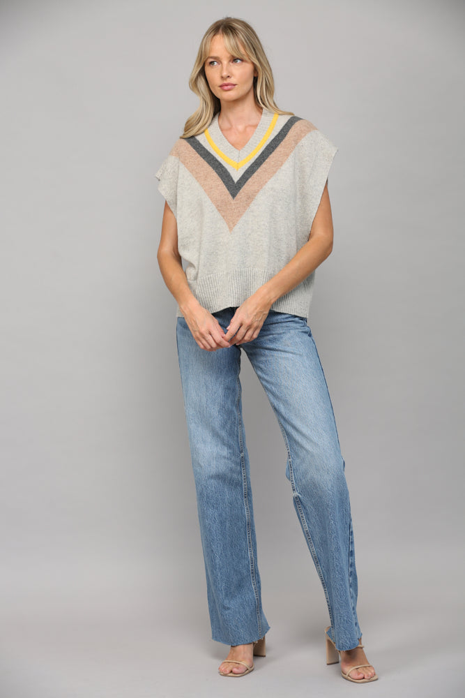 STRIPE V-NECK KNITTED VEST