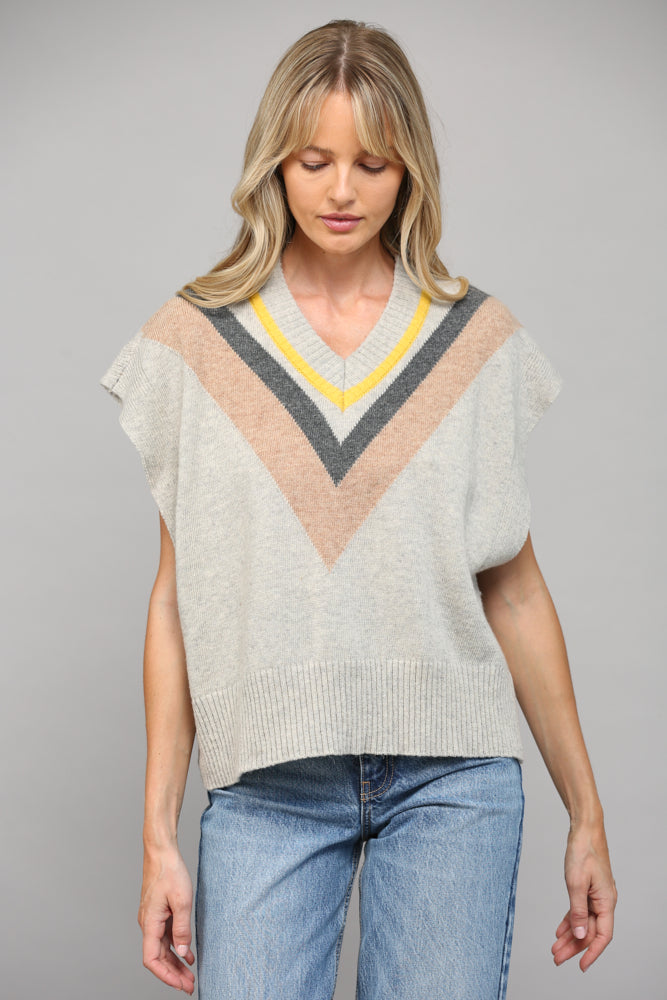 STRIPE V-NECK KNITTED VEST