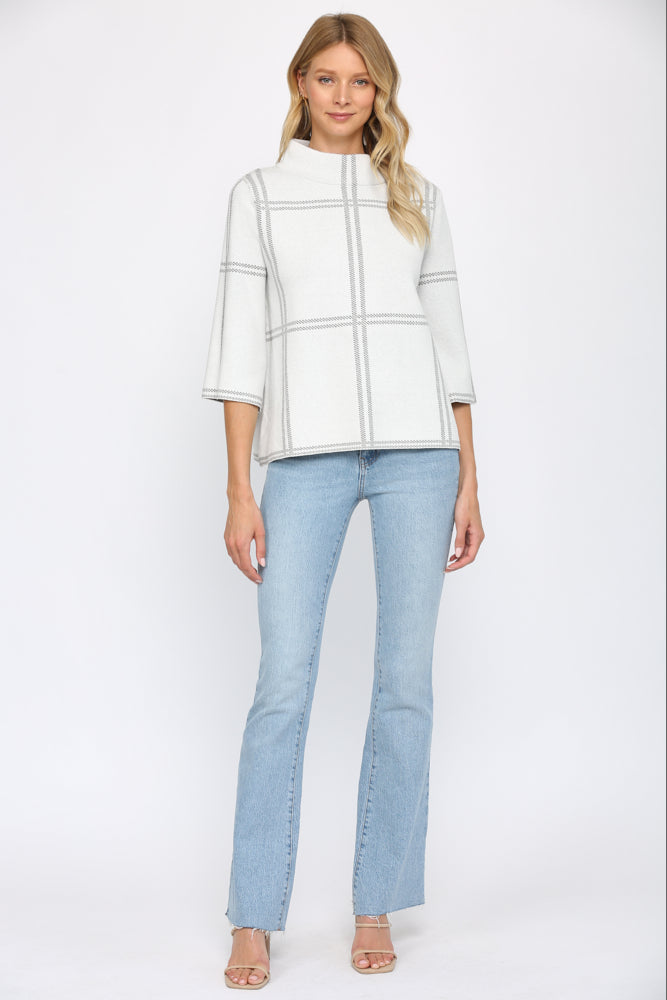 CHECKER MOCK NECK SWEATER WHITE /CHARCOAL REG