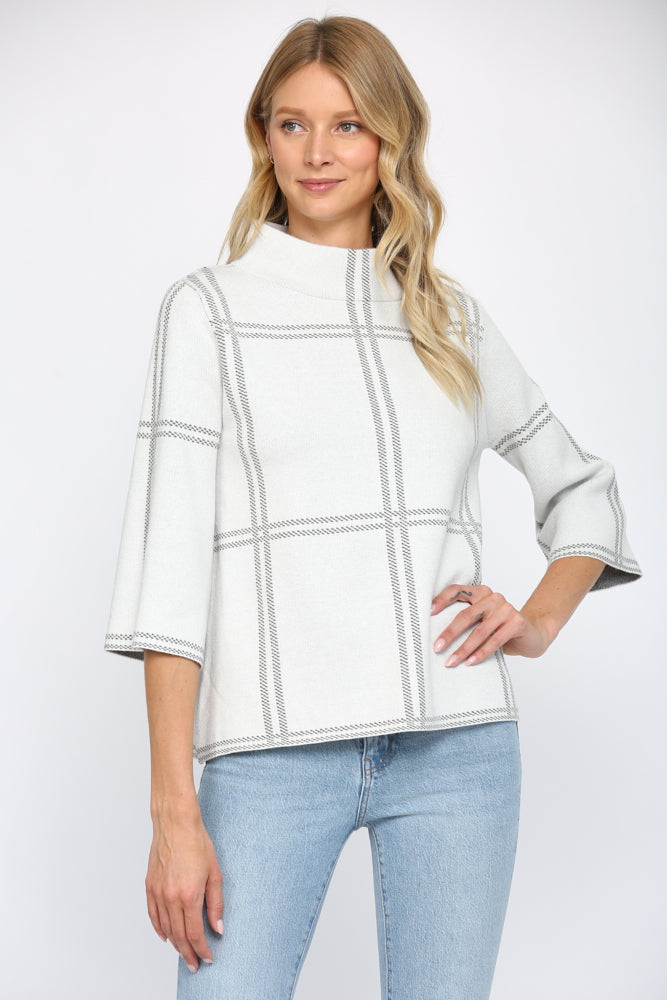 CHECKER MOCK NECK SWEATER WHITE /CHARCOAL REG