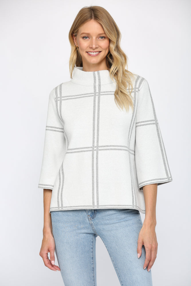 CHECKER MOCK NECK SWEATER WHITE /CHARCOAL REG
