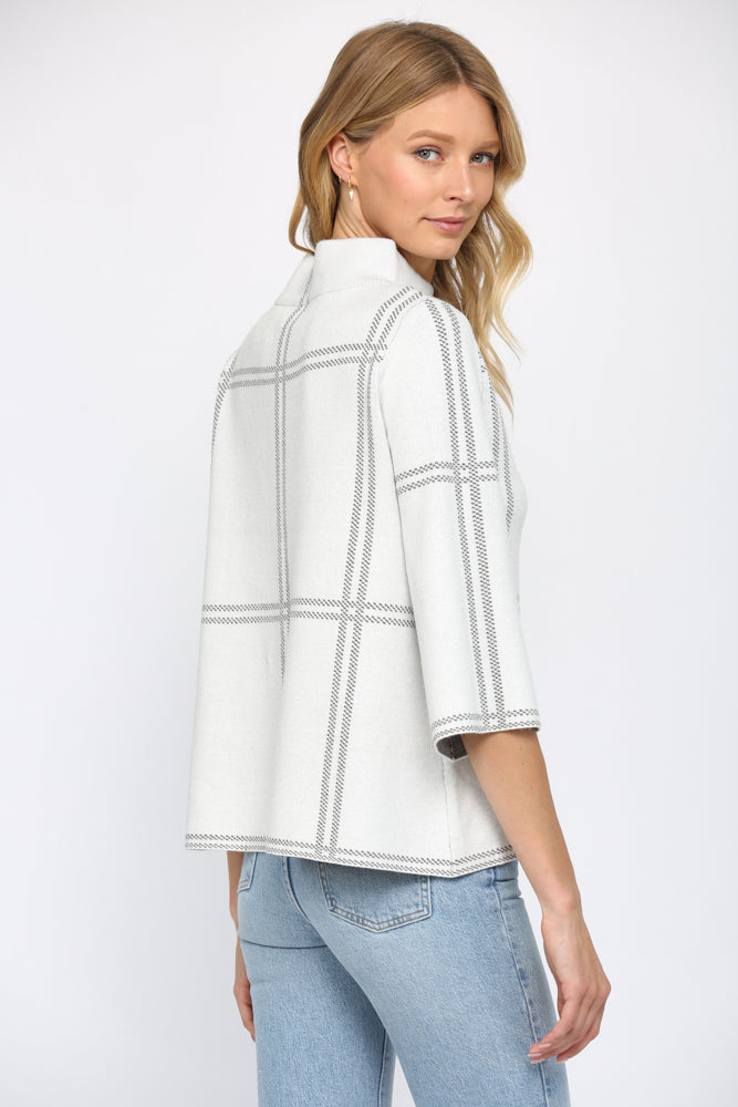 CHECKER MOCK NECK SWEATER WHITE /CHARCOAL REG