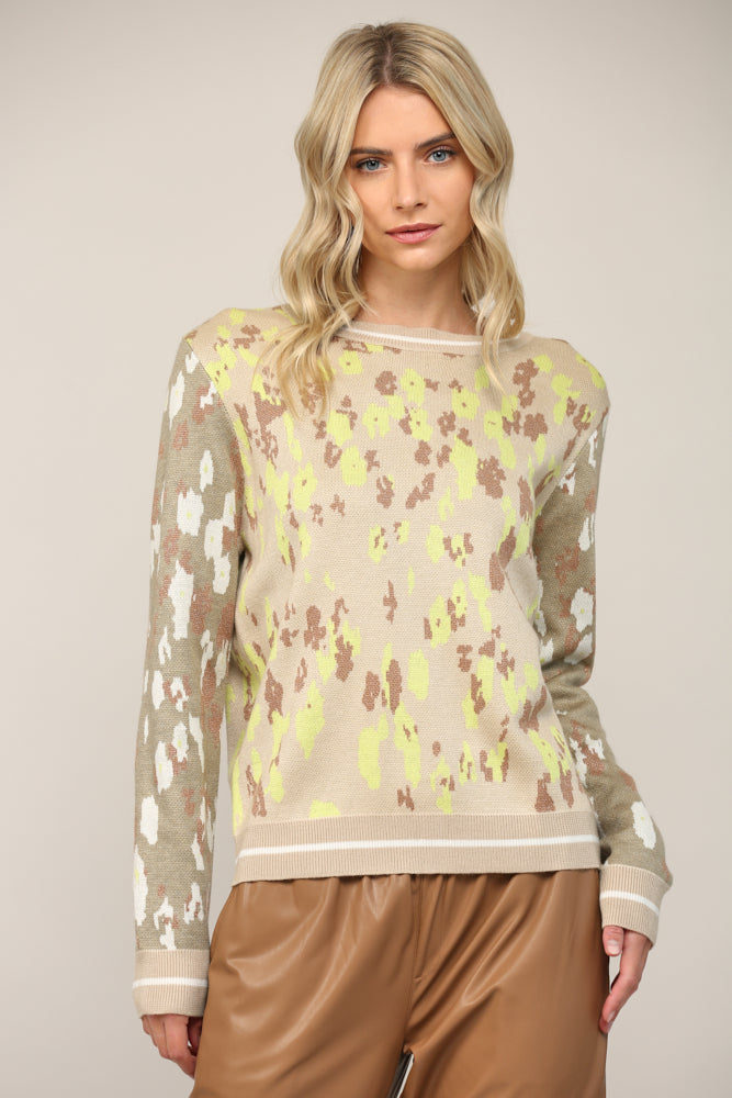 ANIMAL JACQUARD KNIT SWEATER TAUPE/OLIVE