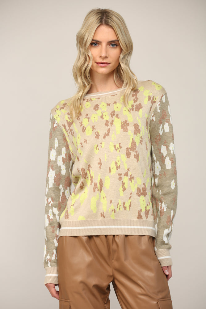 ANIMAL JACQUARD KNIT SWEATER TAUPE/OLIVE