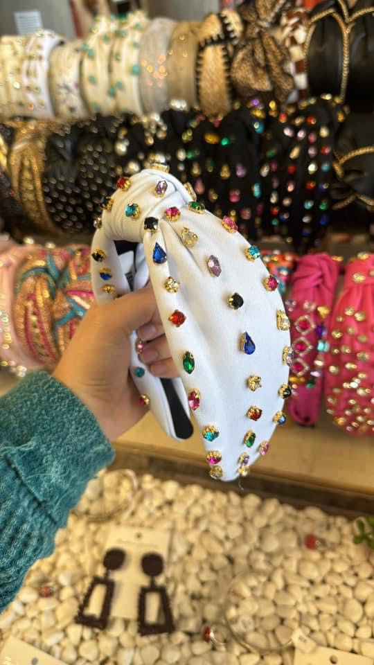 White W/ Multi Rhinestones Headband
