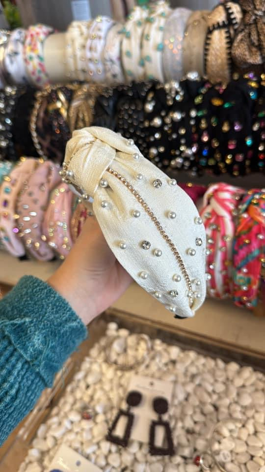Off White Pearls & Rhinestones Headband
