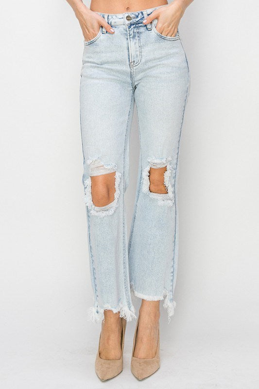 High Rise Straight Crop Jeans Acid Wash