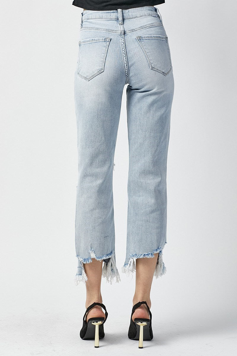 HIGH RISE STRAIGHT CROP LIGHT WASH JEANS