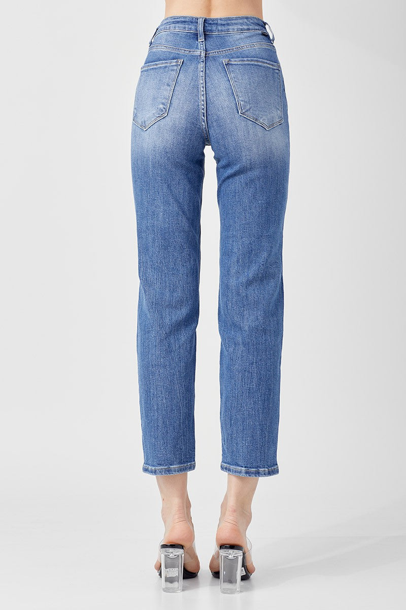 HIGH-WAIST RELAXED DARK WASH JEANS