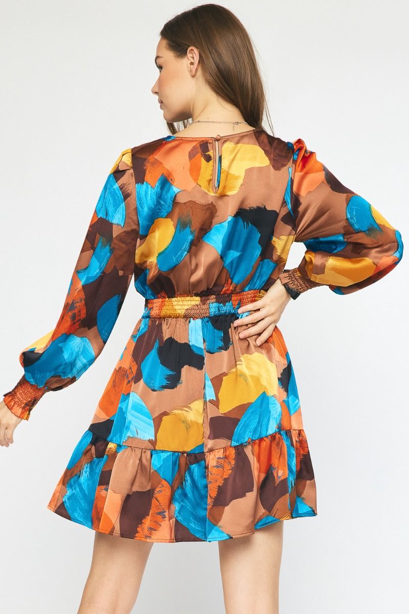 Printed Long Sleeve Mini Dress