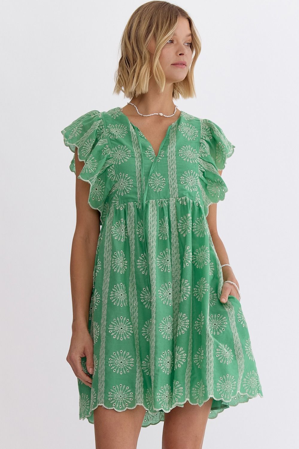 Apple Green Embroidered Sleeveless Dress