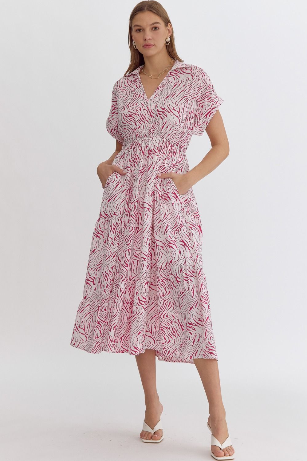 Pink & White Zebra Midi Dress