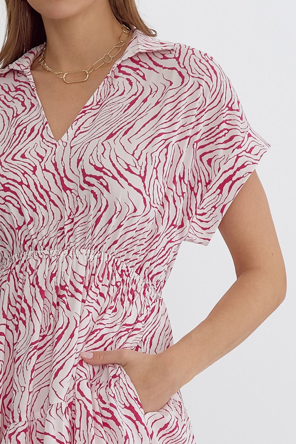 Pink & White Zebra Midi Dress