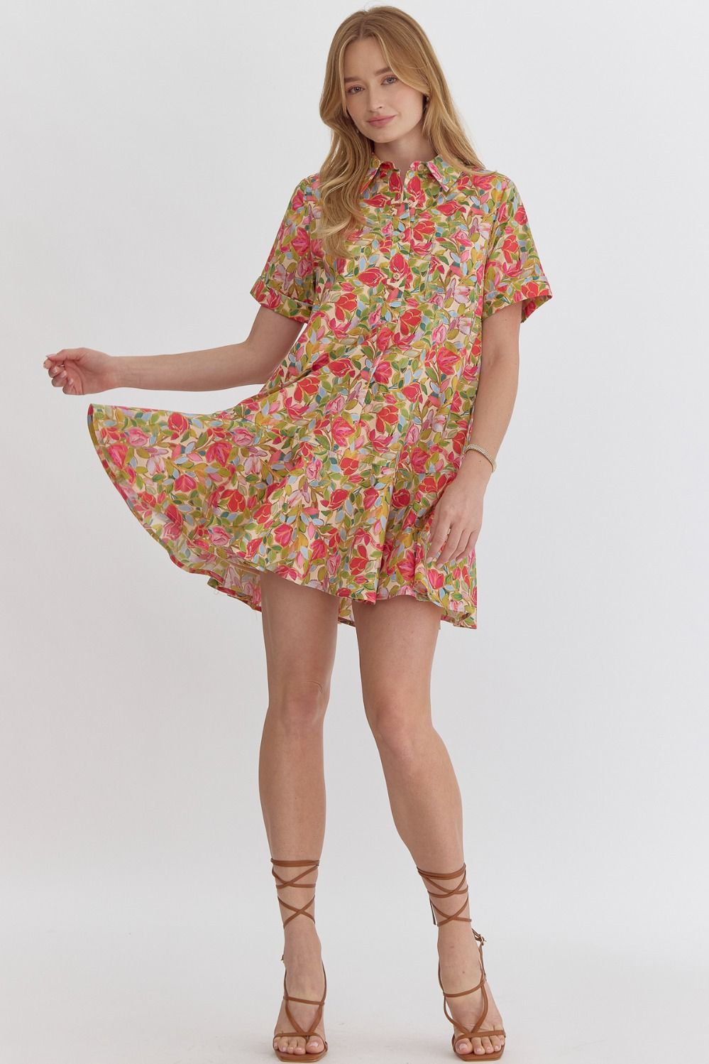 Chartreuse Short Sleeve Mini Dress