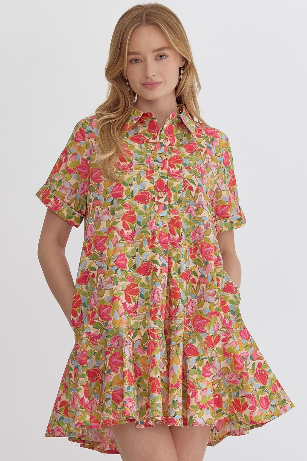 Chartreuse Short Sleeve Mini Dress