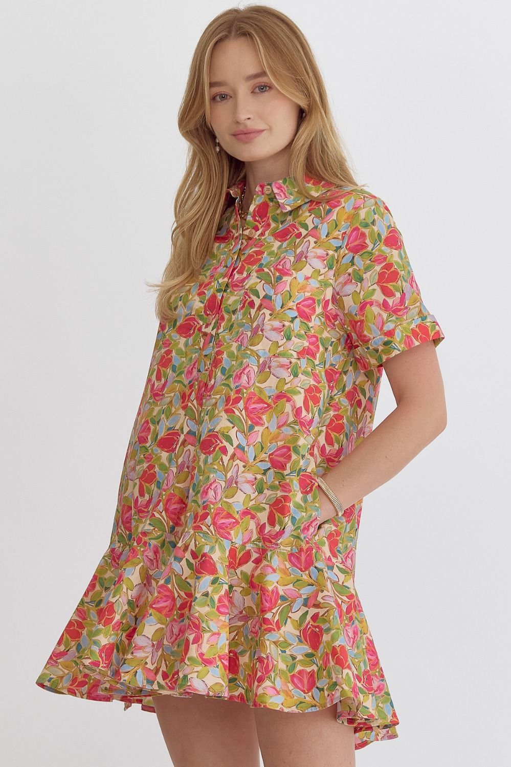 Chartreuse Short Sleeve Mini Dress