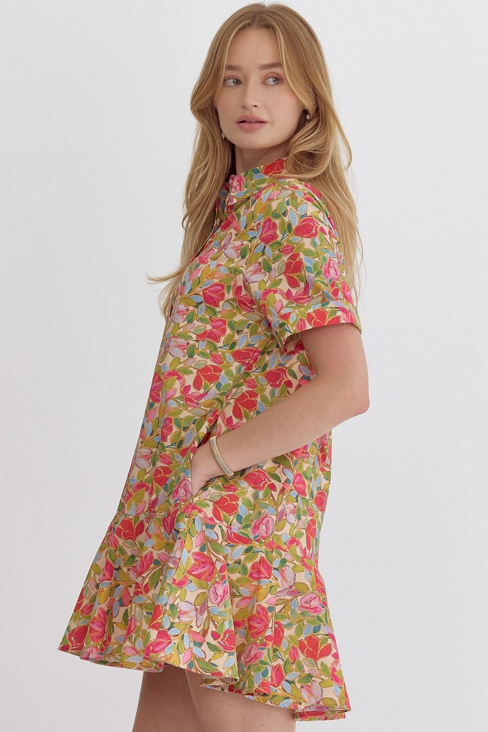 Chartreuse Short Sleeve Mini Dress