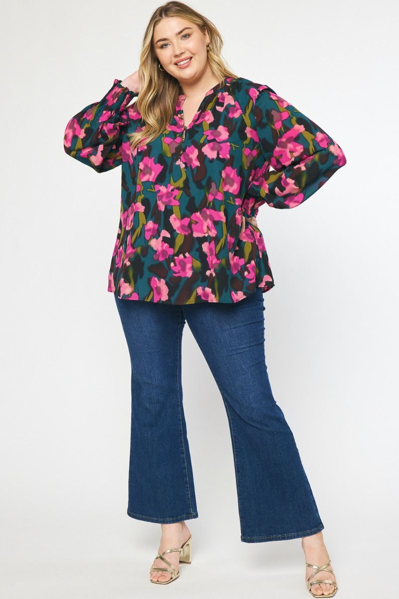 Floral Print V-Neck Long Sleeve Top