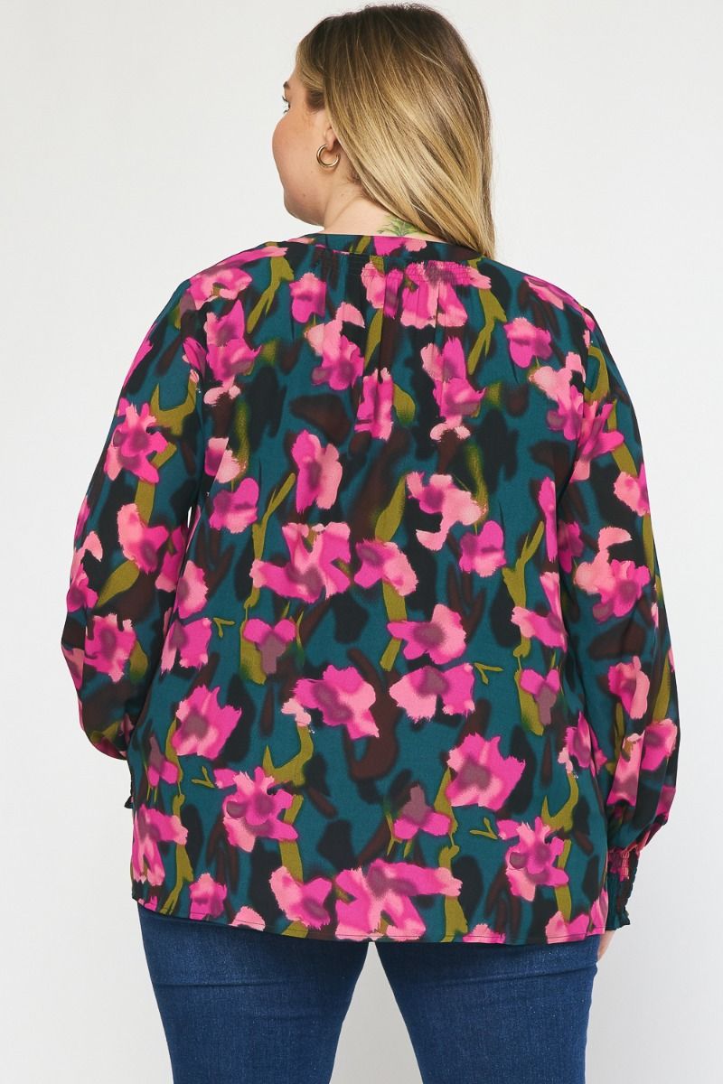 Floral Print V-Neck Long Sleeve Top