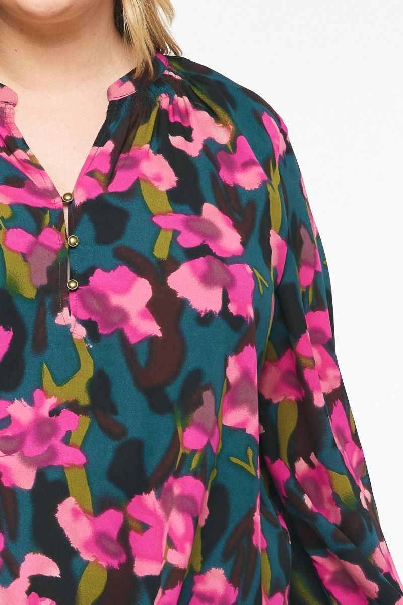 Floral Print V-Neck Long Sleeve Top