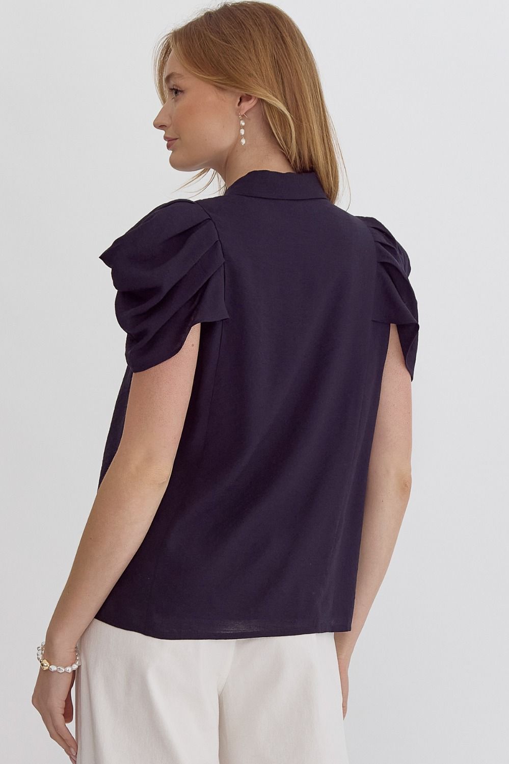 Navy Button Up Collared Top
