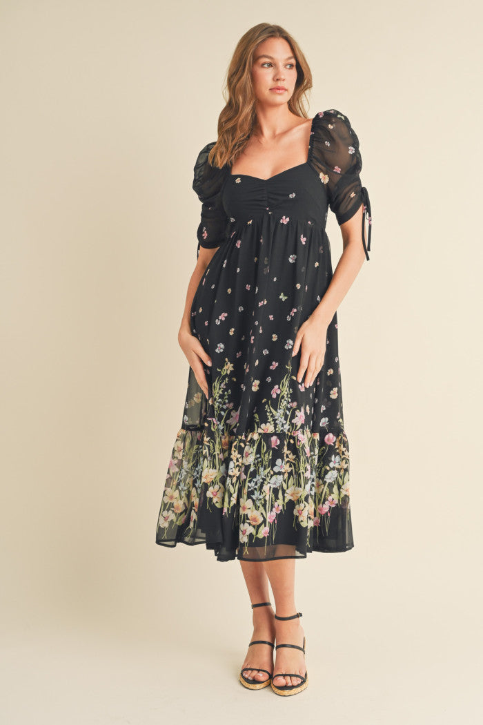 Black Multi Floral & Butterfly Dress