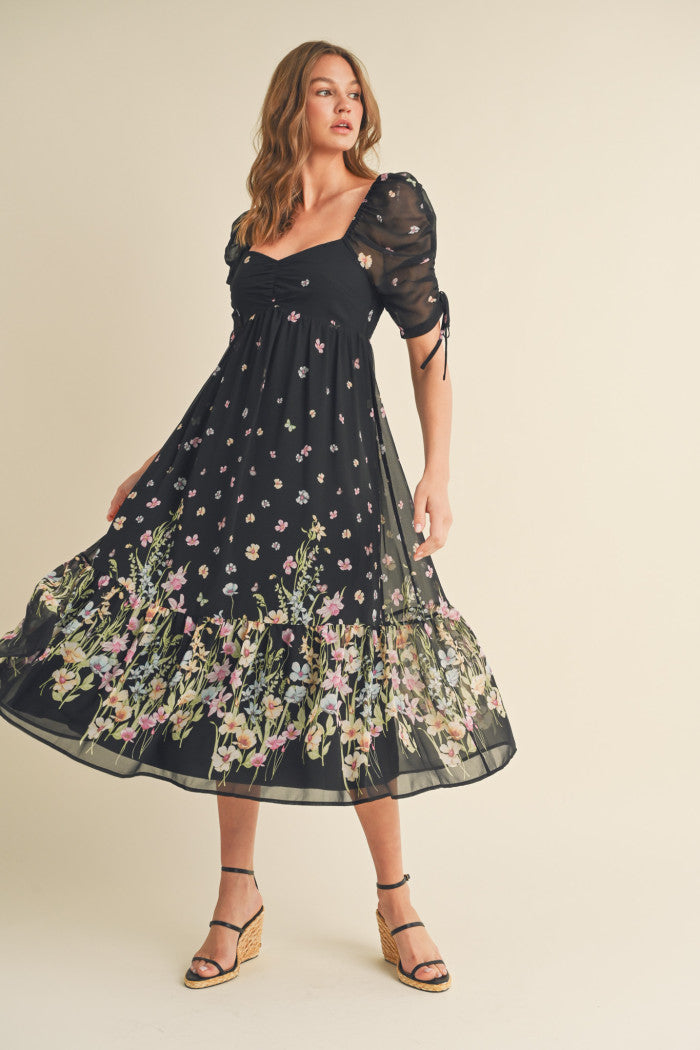 Black Multi Floral & Butterfly Dress