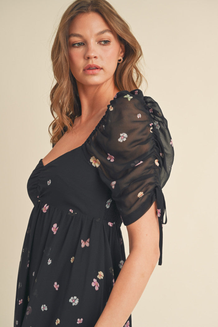Black Multi Floral & Butterfly Dress