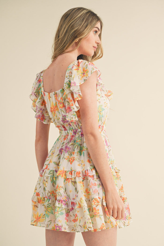 Ivory Multi Floral Smocked Mini Dress