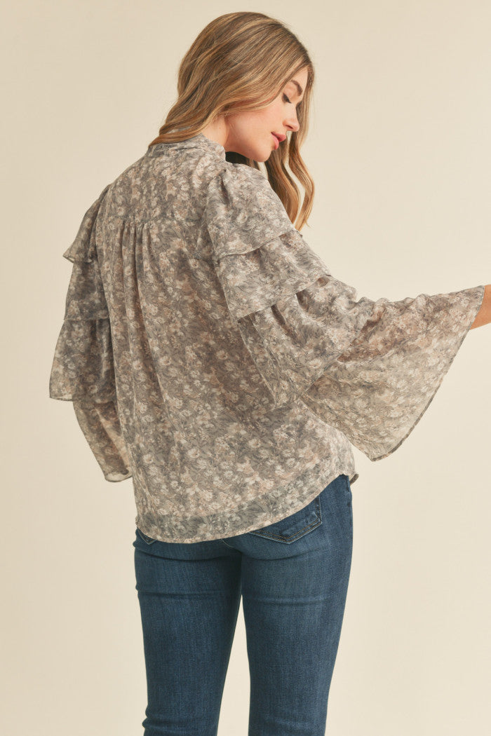 Light Gray Floral Tiered Top