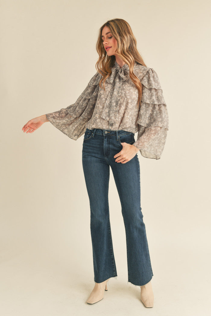 Light Gray Floral Tiered Top