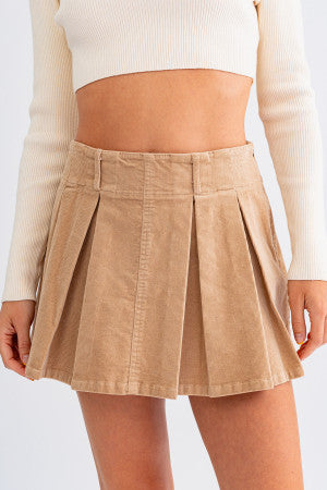 Low Waist Pleated Corduroy Skirt