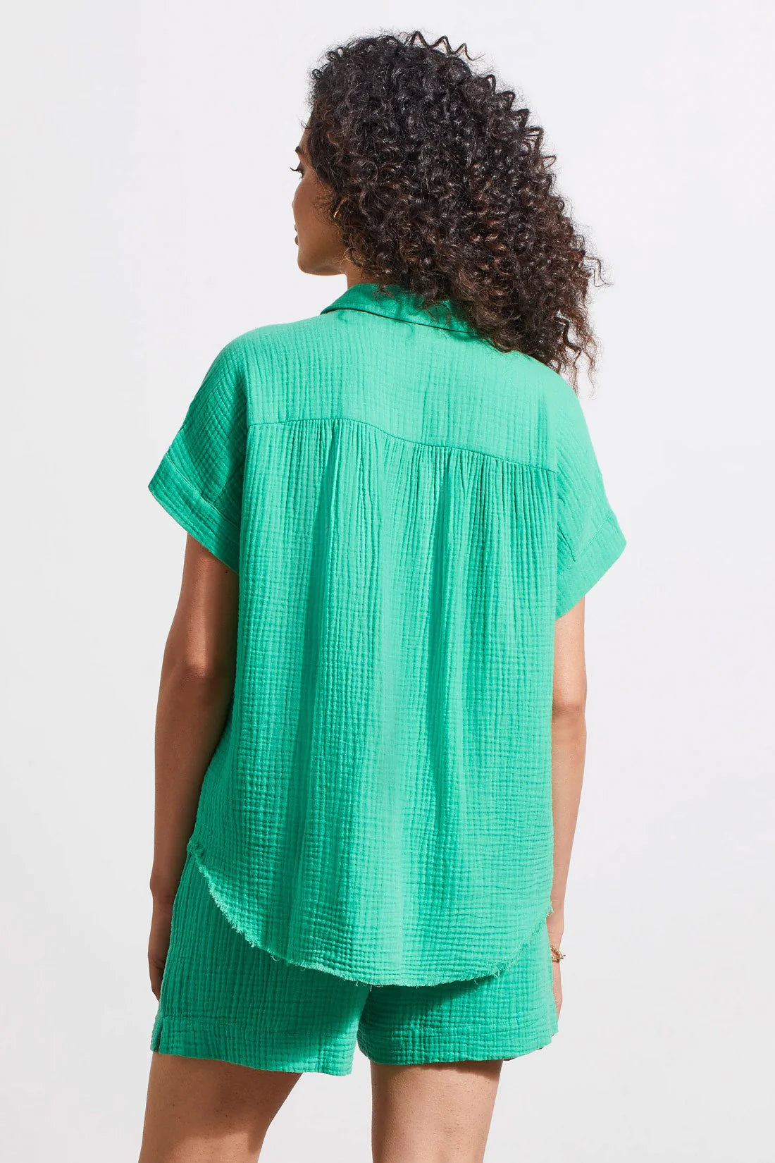Jademist Cotton Gauze Button-Up Shirt With Short Sleeves