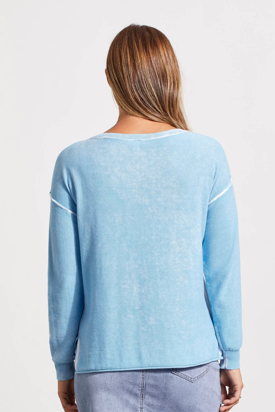 LIGHTWEIGHT COTTON V-NECK SWEATER AZUREBLUE