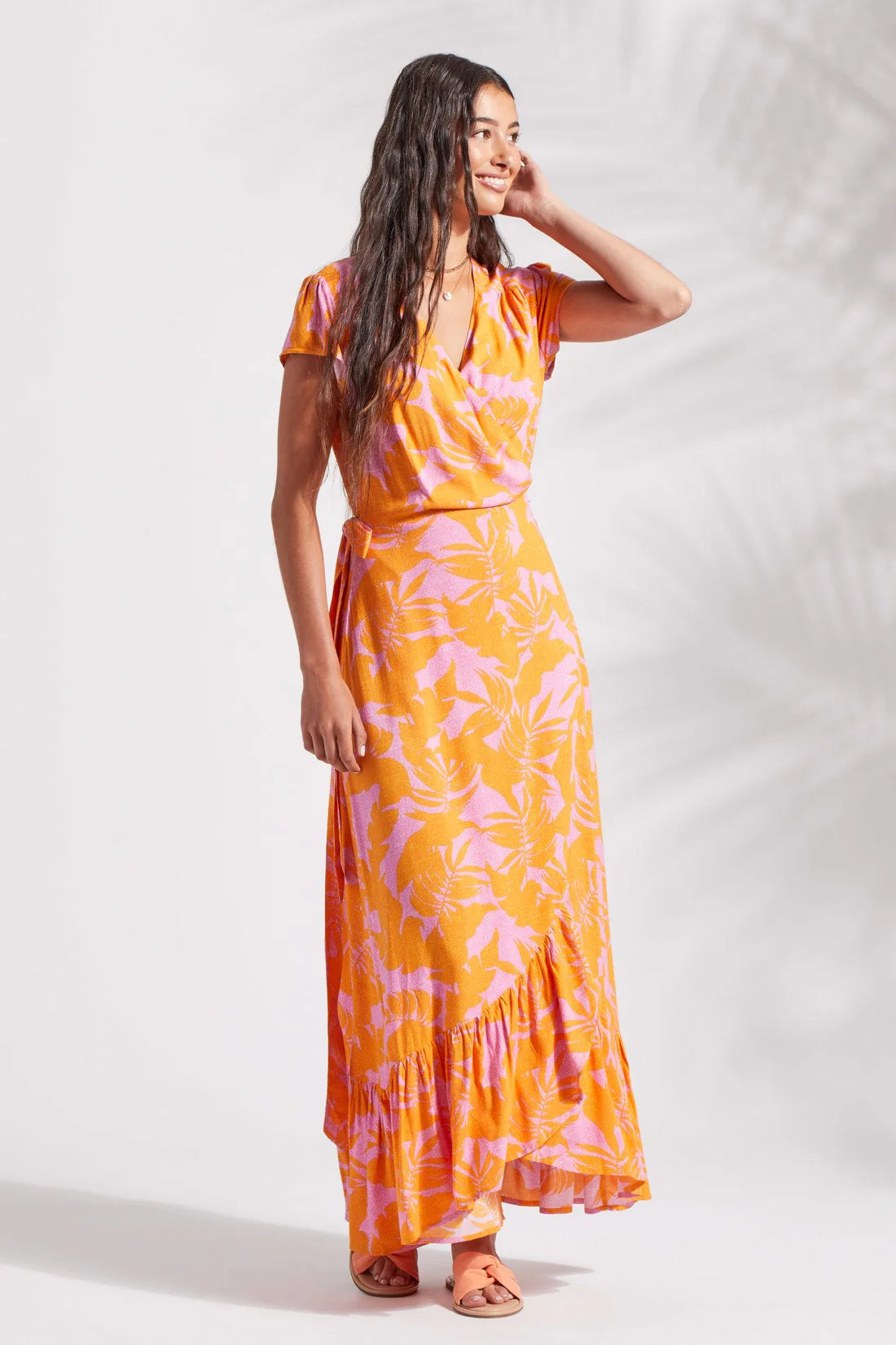 Canary Printed Maxi Dress WIith Short Sleeves